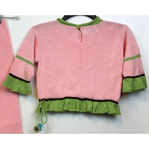 Zack Ali 4 Kids Girls Pink Knitted Outfit sz 5-6 Shirt Pants Pockets Flower Fall - Picture 9 of 12